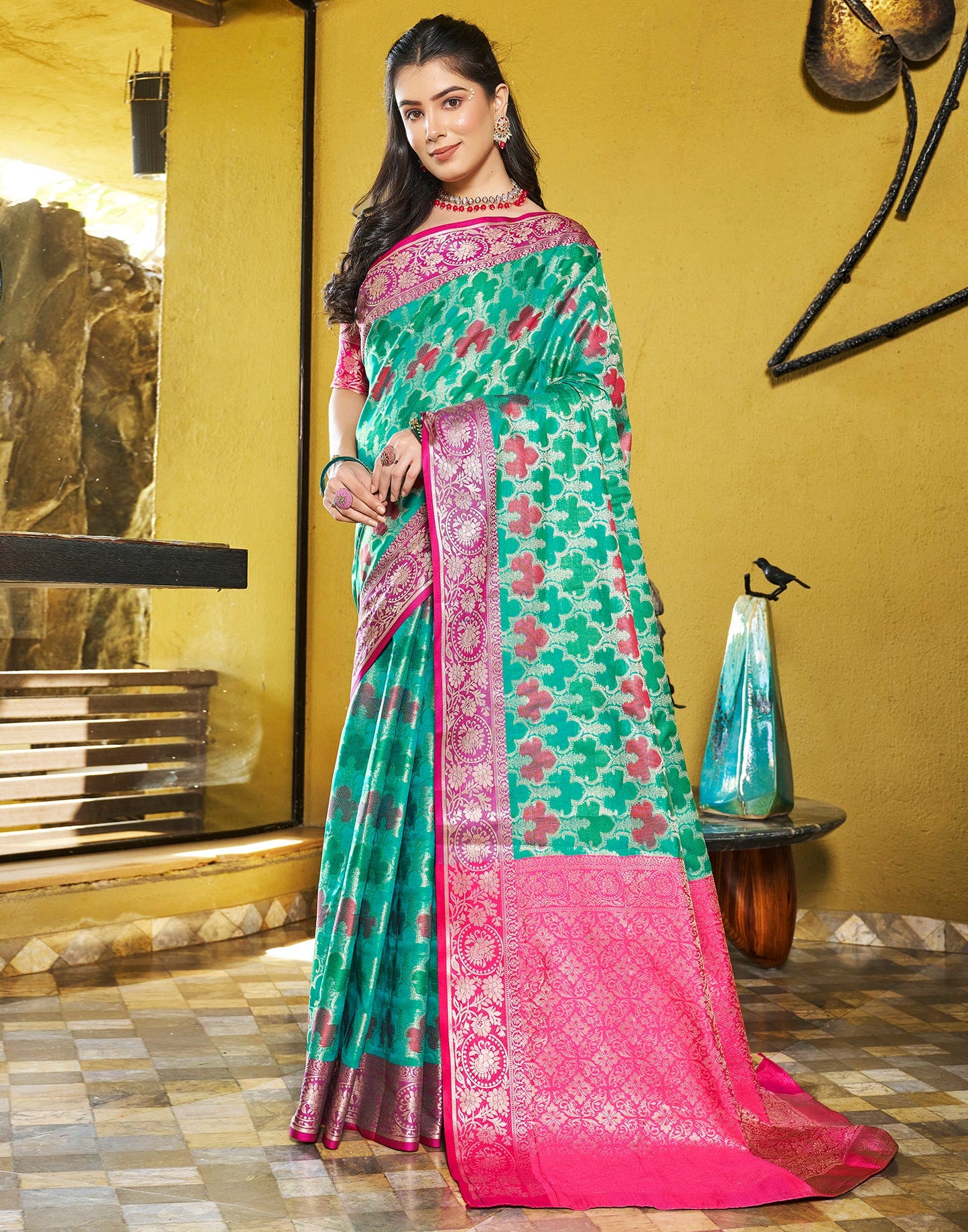Rama Green Jacquard Silk Saree