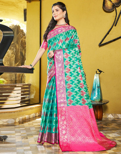 Rama Green Jacquard Silk Saree