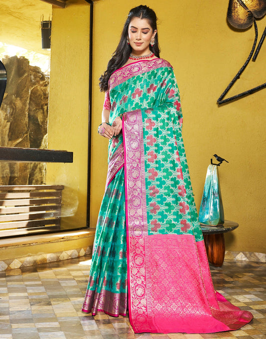 Rama Green Jacquard Silk Saree