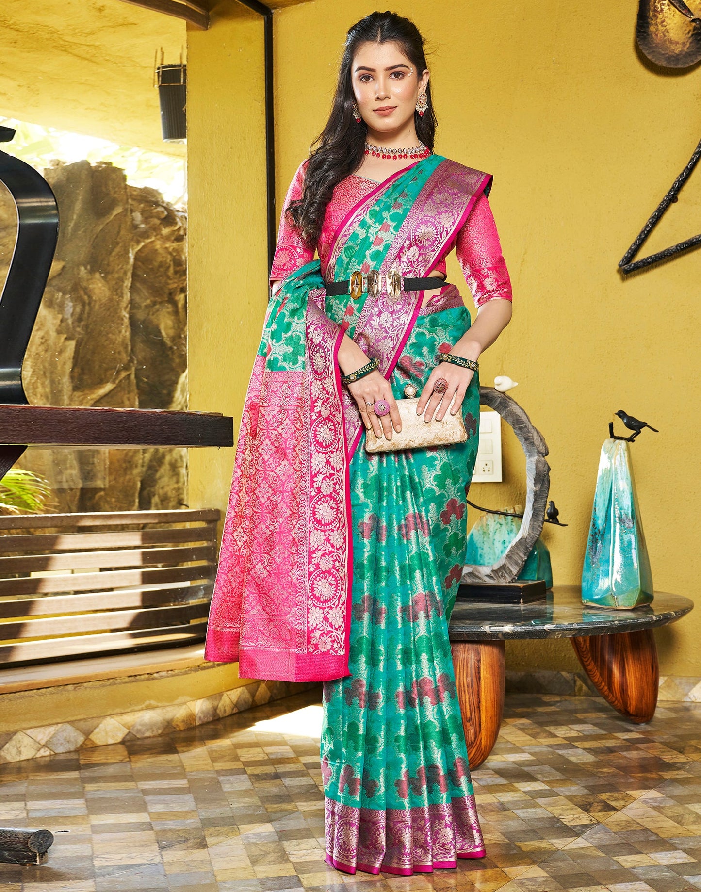 Rama Green Jacquard Silk Saree