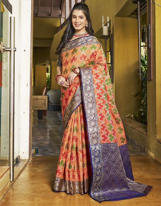 Orange Banarasi Silk Saree