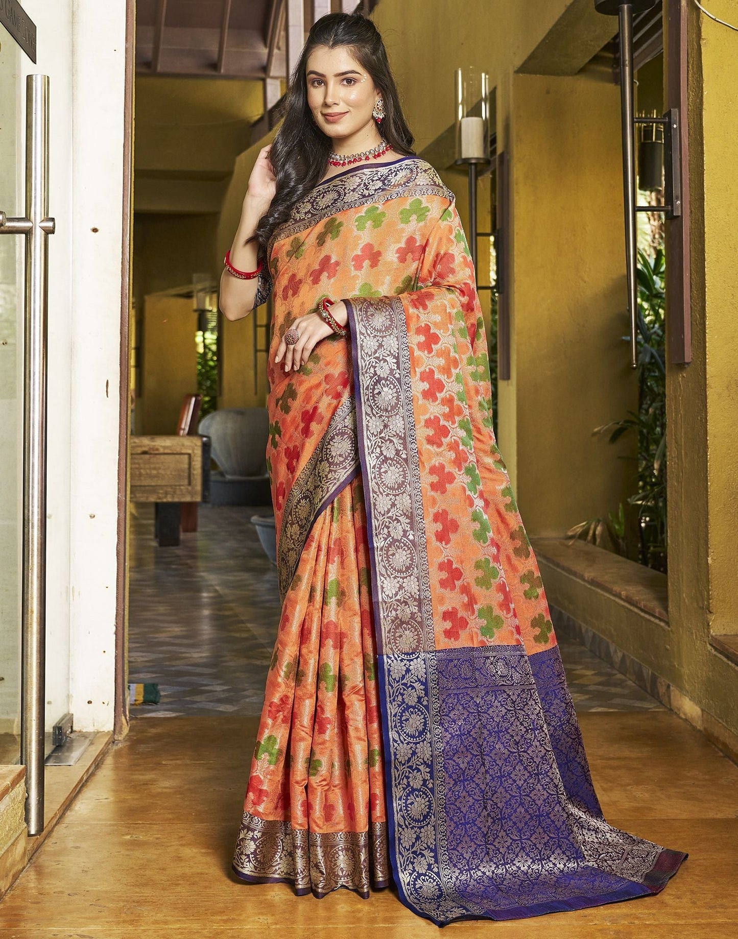Orange Banarasi Silk Saree