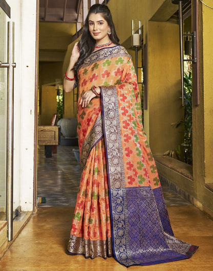 Orange Banarasi Silk Saree