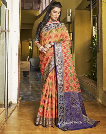 Orange Banarasi Silk Saree