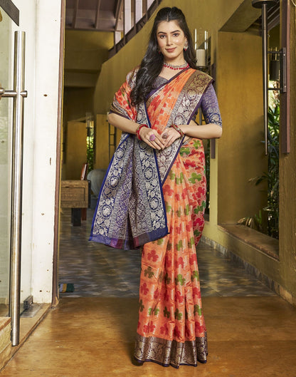 Orange Banarasi Silk Saree