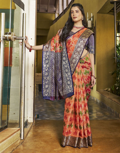 Orange Banarasi Silk Saree