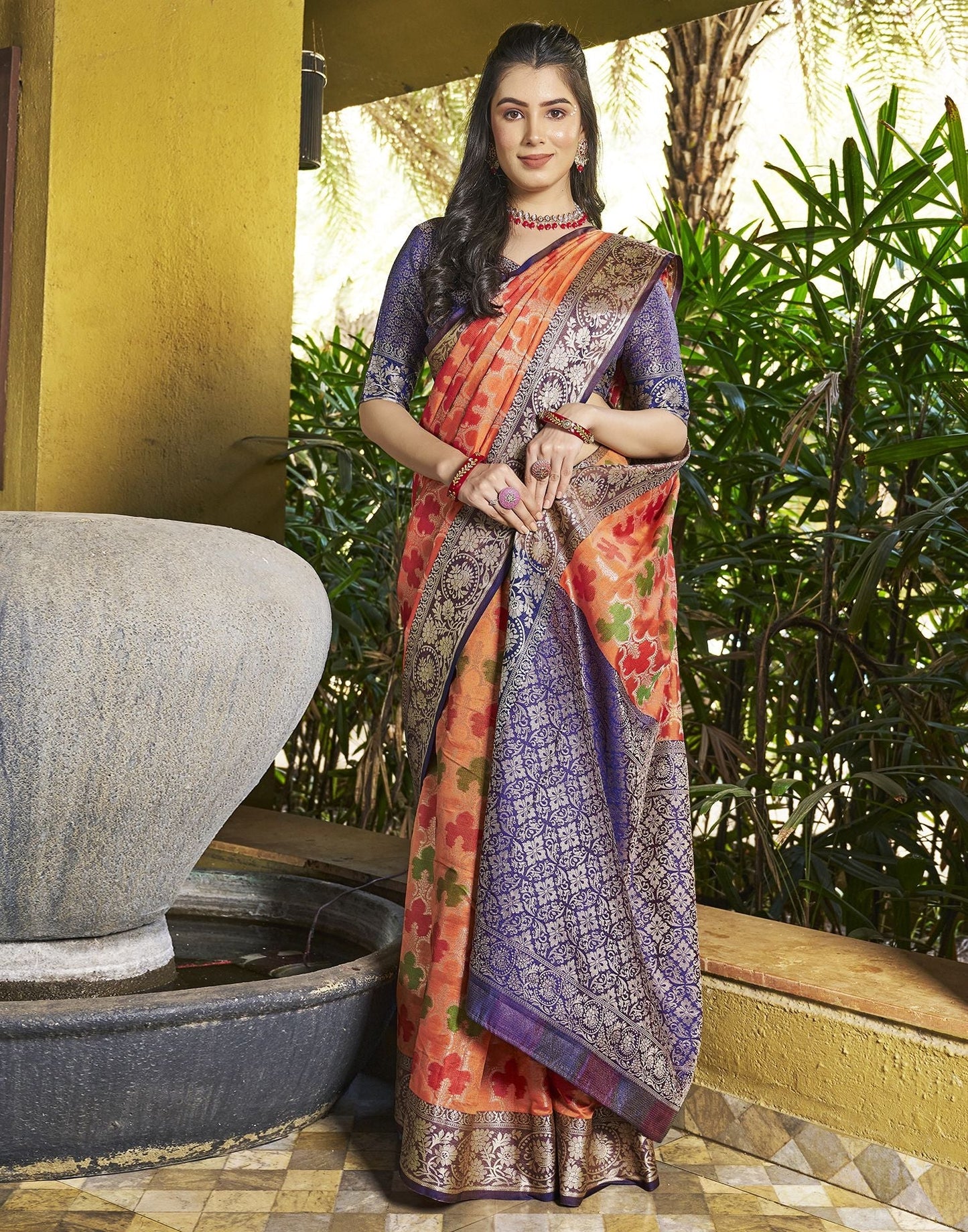 Orange Banarasi Silk Saree