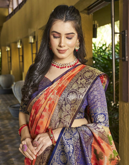 Orange Banarasi Silk Saree