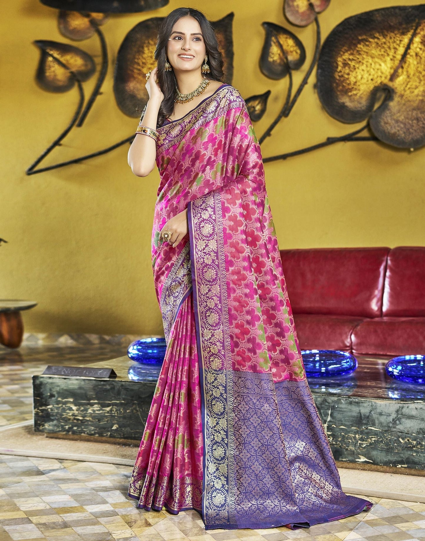 Rani Pink Silk Saree