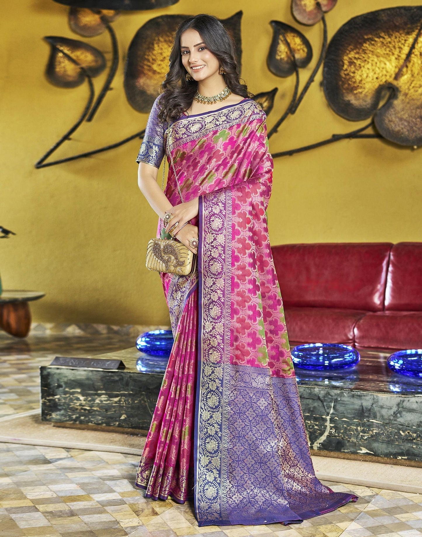 Rani Pink Silk Saree