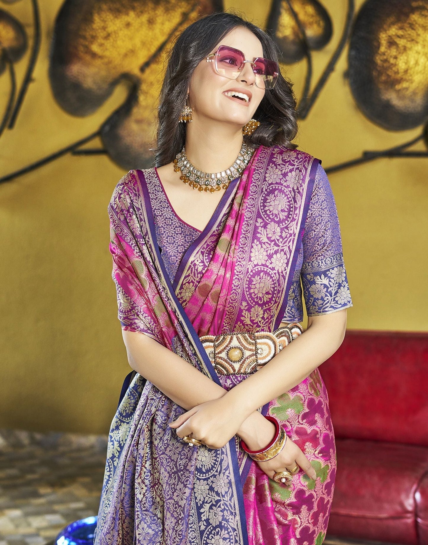 Rani Pink Silk Saree