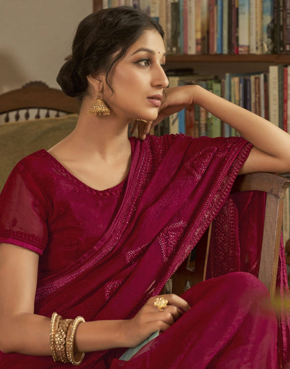 Hot Pink Plain Chiffon Saree
