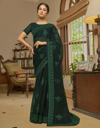 Dark Green Plain Chiffon Saree