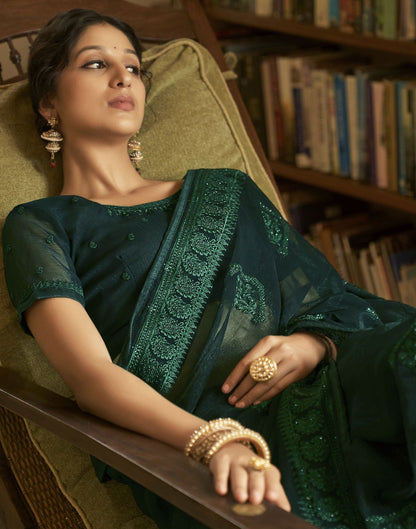 Dark Green Plain Chiffon Saree