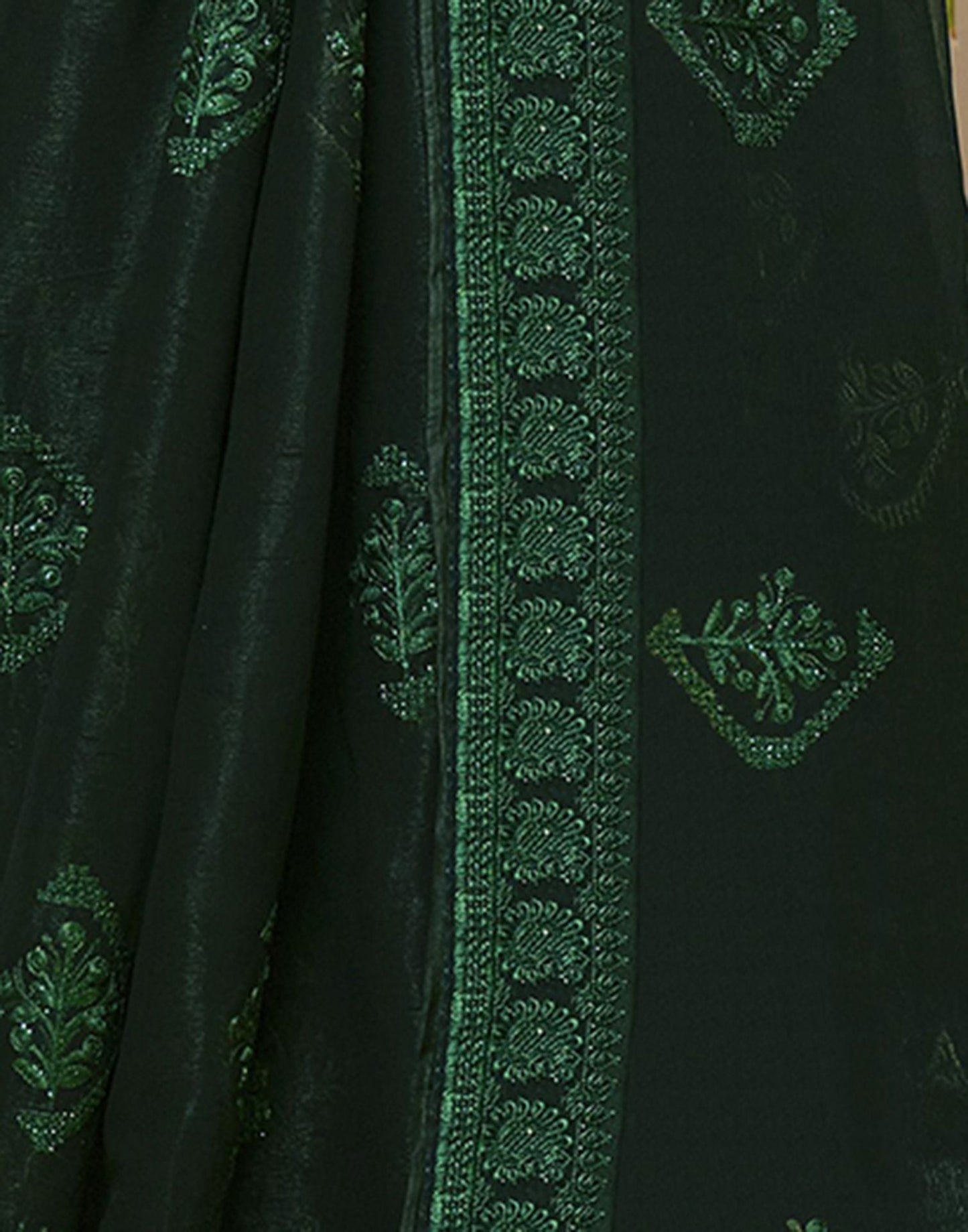 Dark Green Plain Chiffon Saree