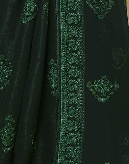 Dark Green Plain Chiffon Saree
