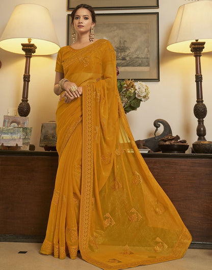 Mustard Plain Chiffon Saree