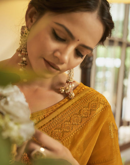 Mustard Plain Chiffon Saree