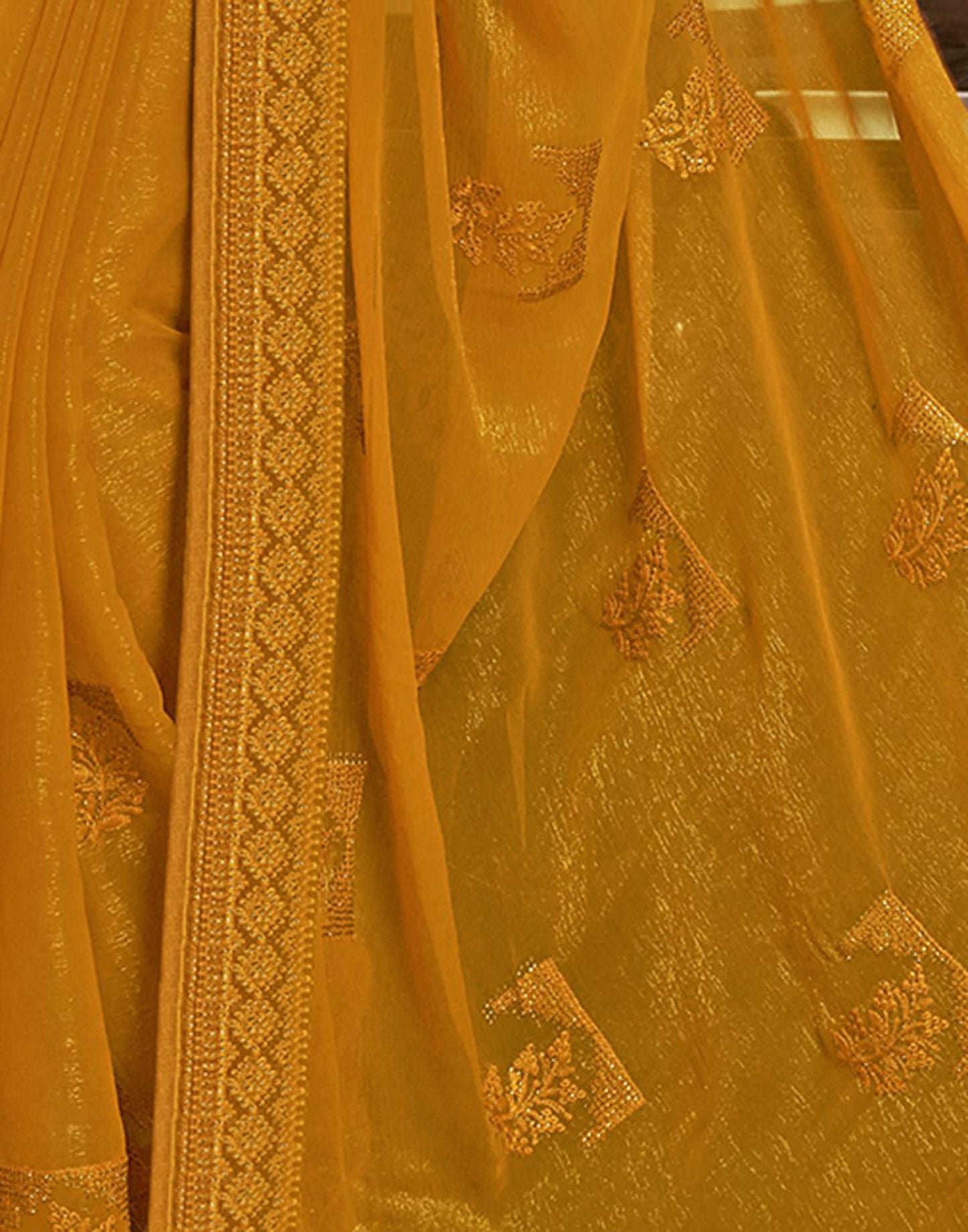 Mustard Plain Chiffon Saree