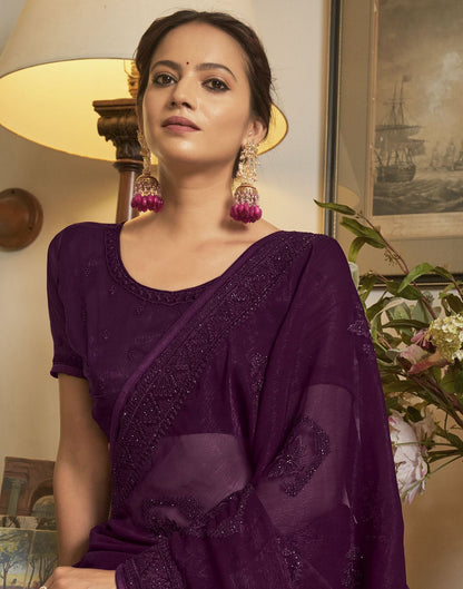 Wine Plain Chiffon Saree