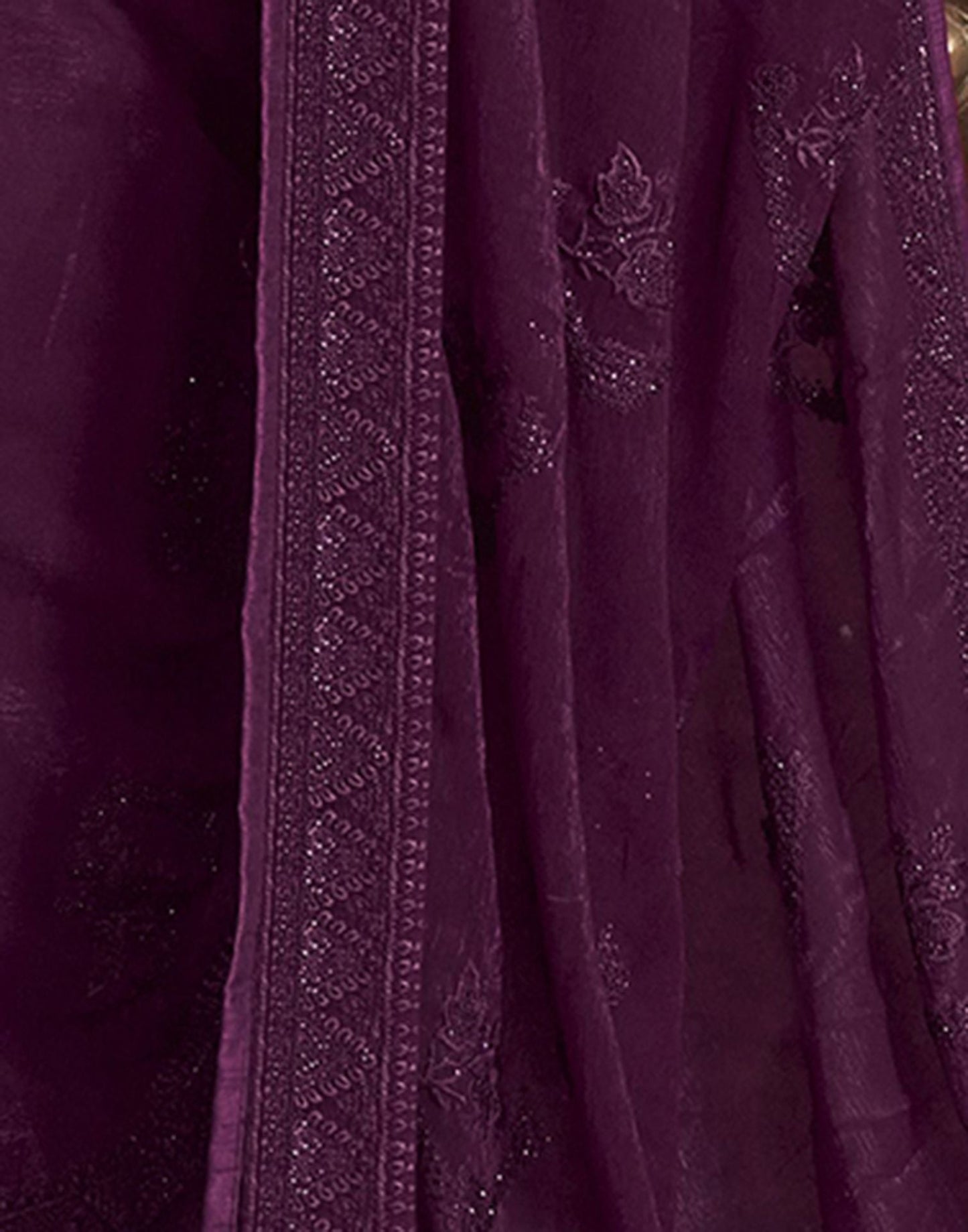 Wine Plain Chiffon Saree