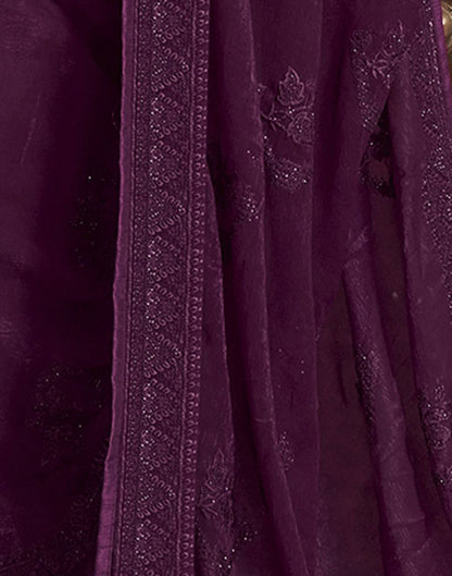 Wine Plain Chiffon Saree