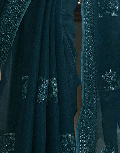 Dark Teal Plain Chiffon Saree