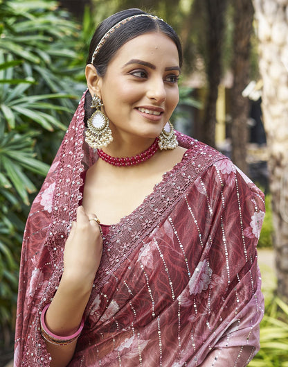 Maroon Printed Lycra Saree