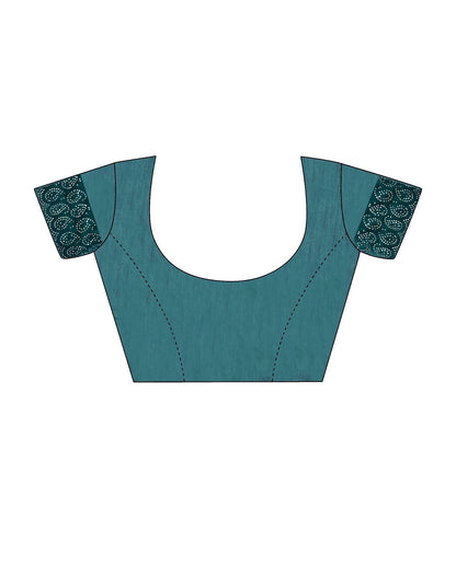 Turquoise Printed Silk Saree