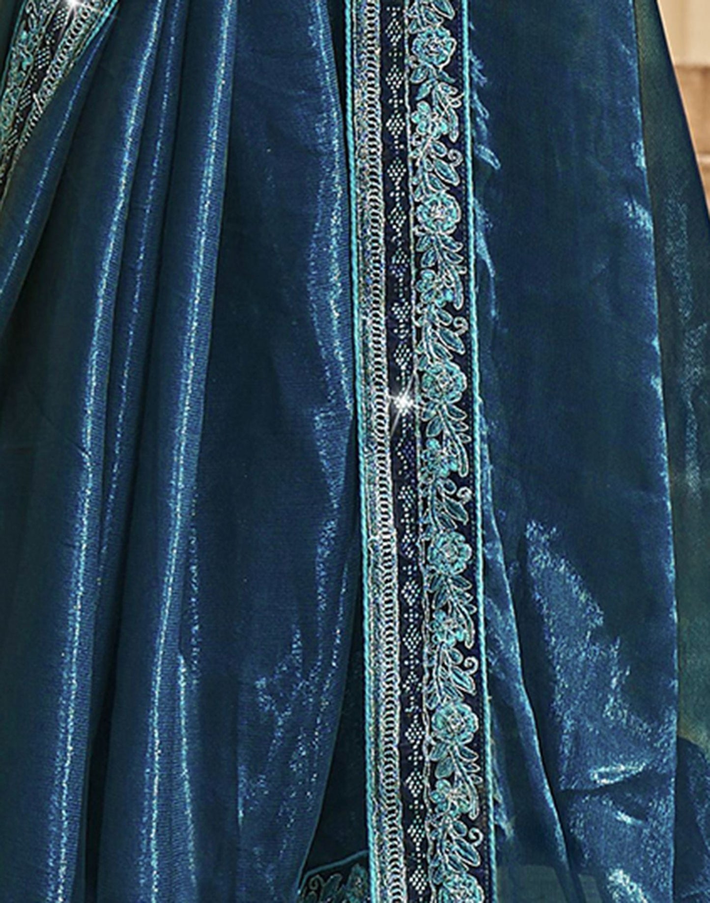 Dark Teal Plain Chiffon Saree