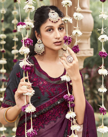 Wine Plain Chiffon Saree