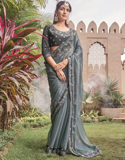 Grey Plain Chiffon Saree