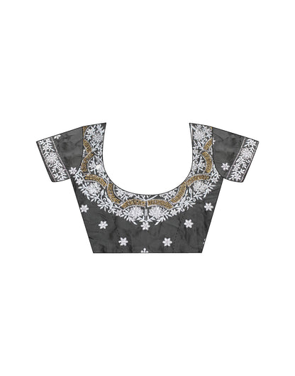 Grey Plain Chiffon Saree