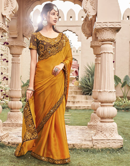 Turmeric Yellow Plain Chiffon Saree