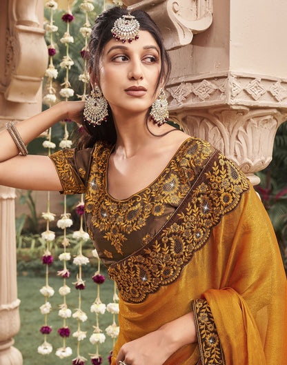 Turmeric Yellow Plain Chiffon Saree