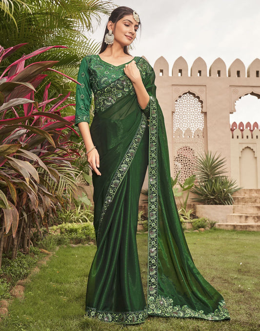 Bottel Green Plain Chiffon Saree