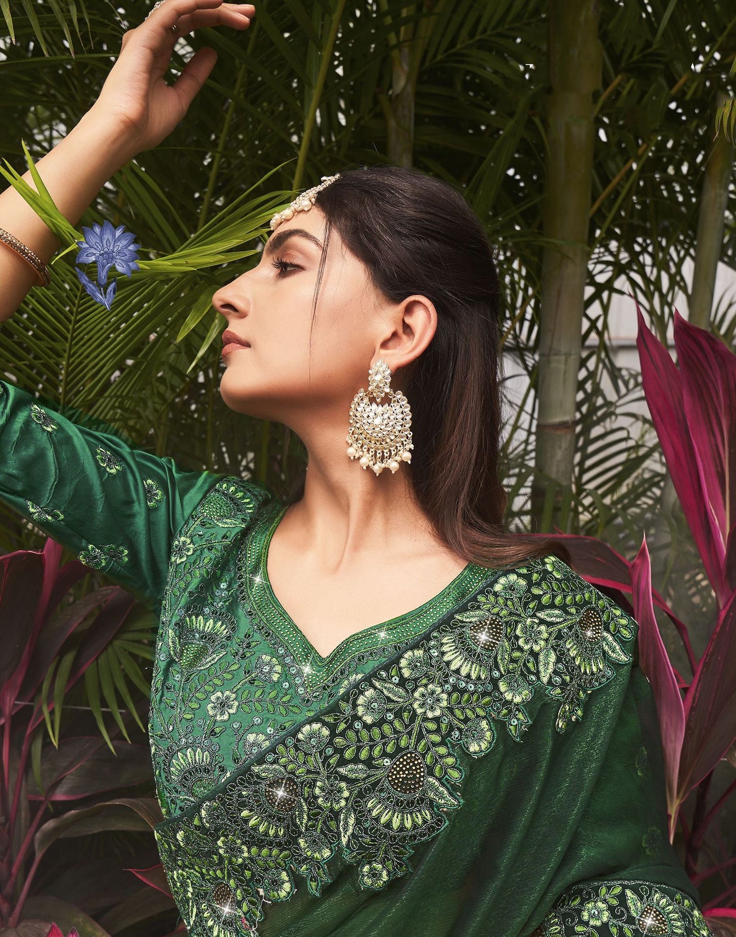 Bottel Green Plain Chiffon Saree