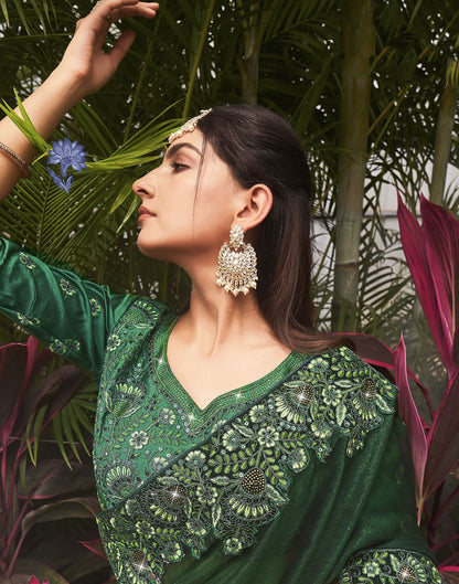 Bottel Green Plain Chiffon Saree