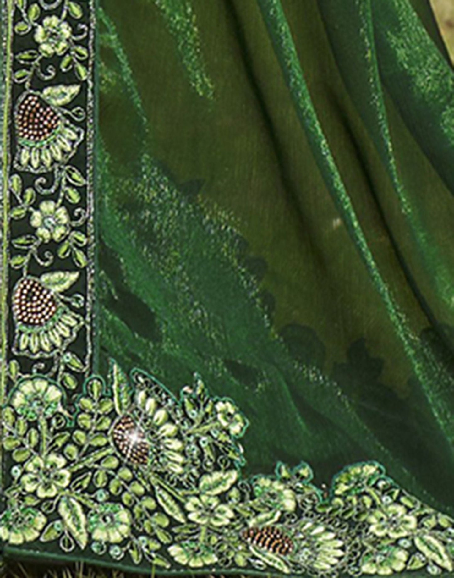Bottel Green Plain Chiffon Saree