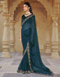Dark Teal Blue Plain Chiffon Saree