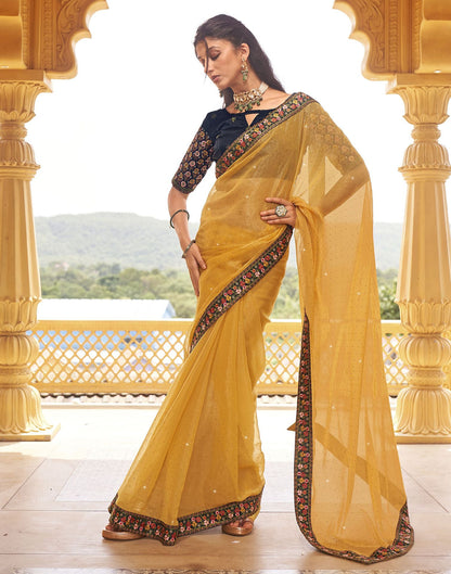 Yellow Plain Chiffon Saree