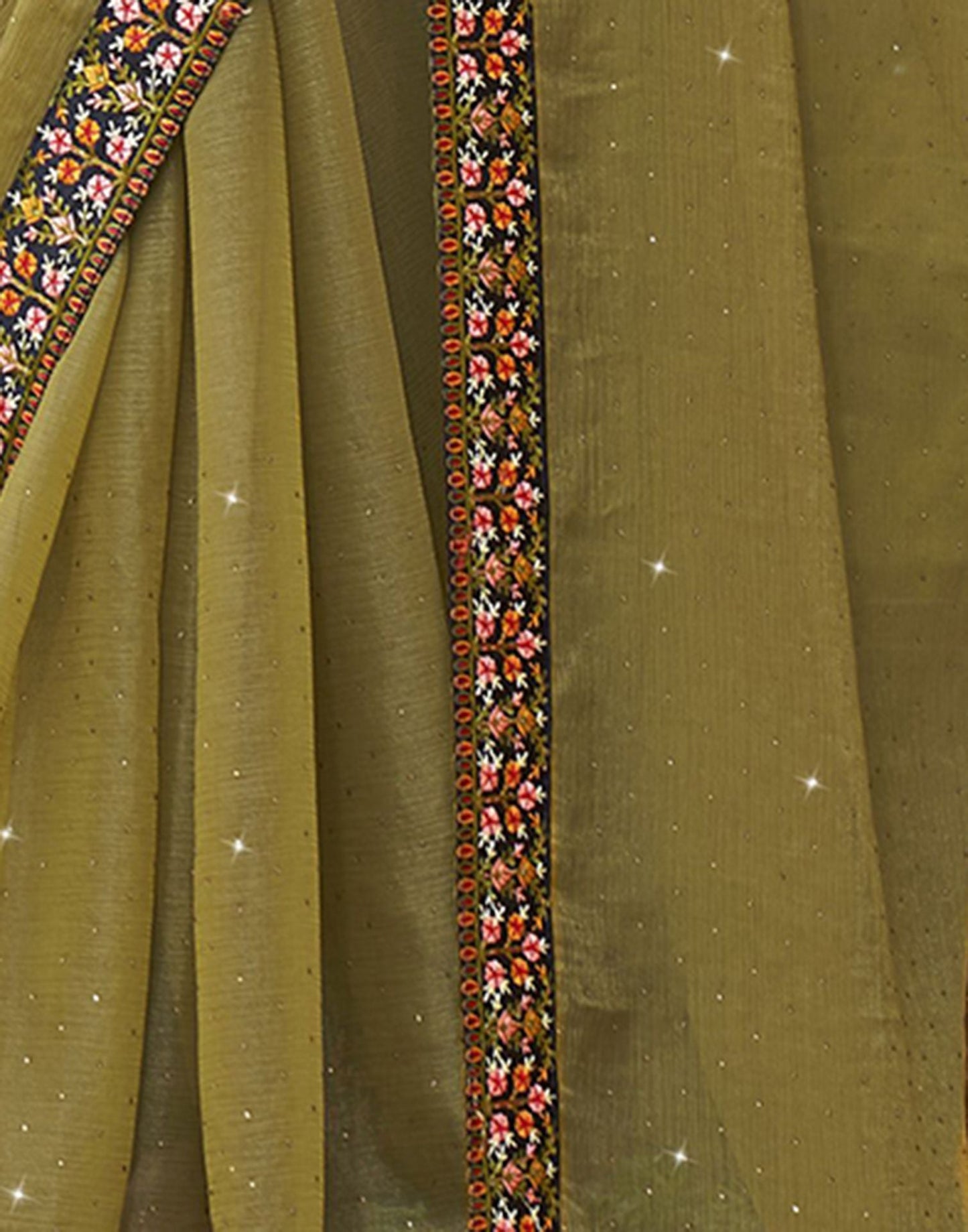 Light Olive Green Plain Chiffon Saree