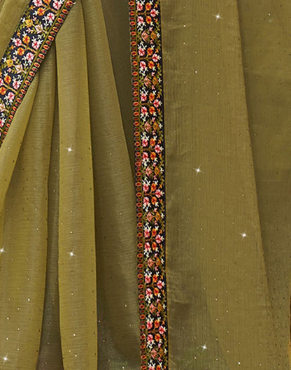 Light Olive Green Plain Chiffon Saree