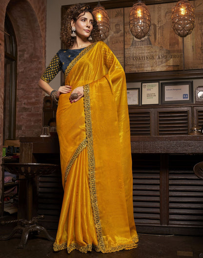 Turmeric Yellow Plain Chiffon Saree