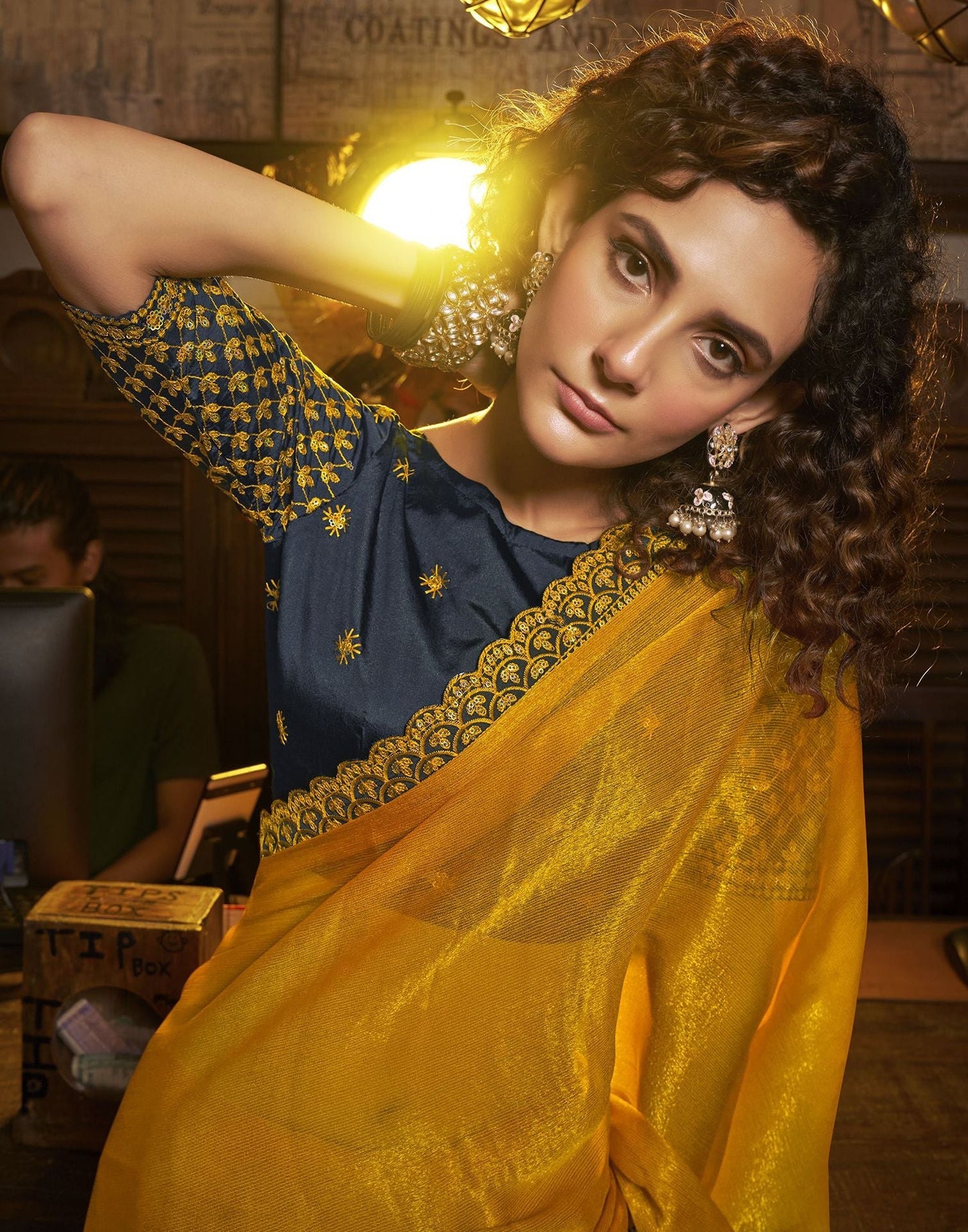 Turmeric Yellow Plain Chiffon Saree