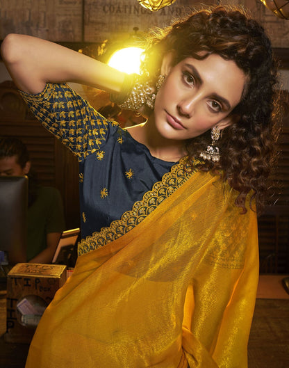 Turmeric Yellow Plain Chiffon Saree