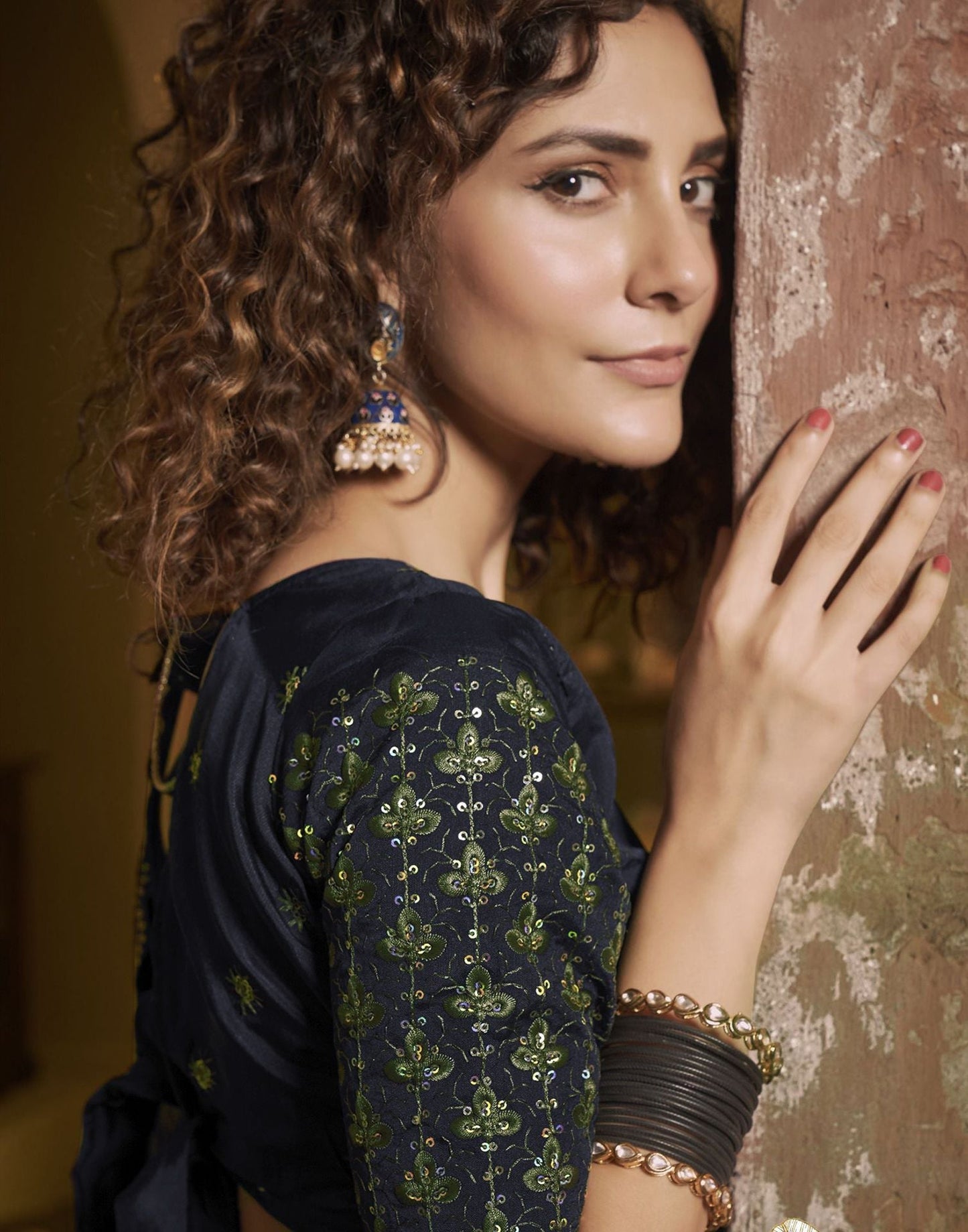 Dark Olive Green Plain Chiffon Saree