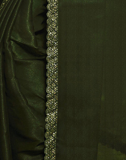 Dark Olive Green Plain Chiffon Saree