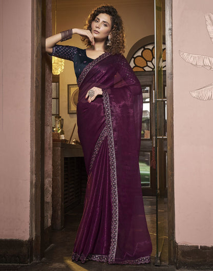 Wine Plain Chiffon Saree