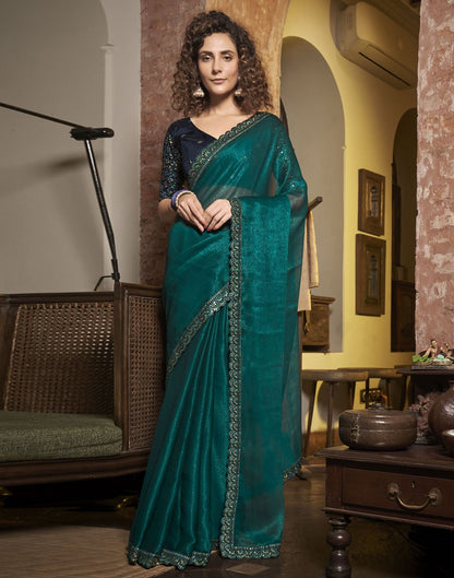 Rama Green Plain Chiffon Saree